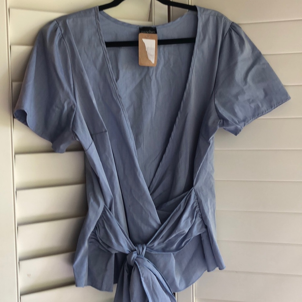 Zenobia Chambray Wrap top